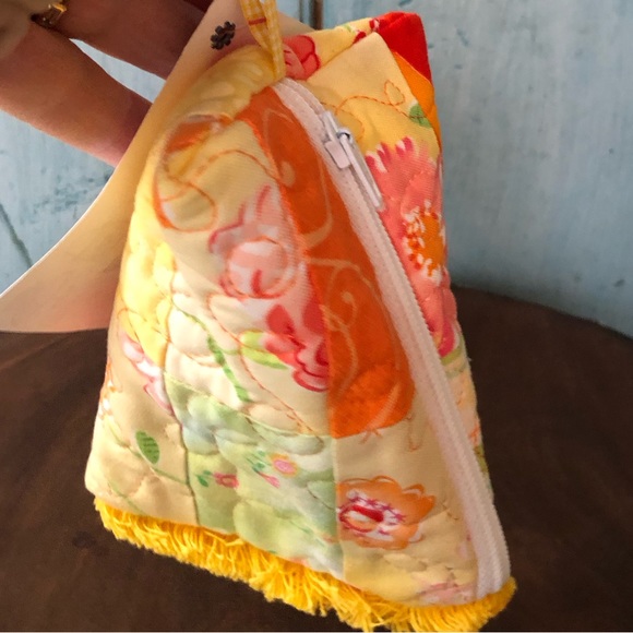 hand-made Handbags - Purse pouch for cosmetics uniquely made in triangle shape with zipper & fringe